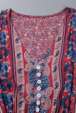 Bohemian Vacation Print Buckle V Neck A Line Dresses