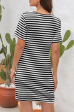 Casual Striped Hollowed Out Asymmetrical O Neck Dresses