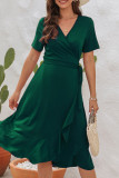 Sweet Elegant Vacation Solid Frenulum V Neck A Line Dresses