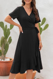 Sweet Elegant Vacation Solid Frenulum V Neck A Line Dresses