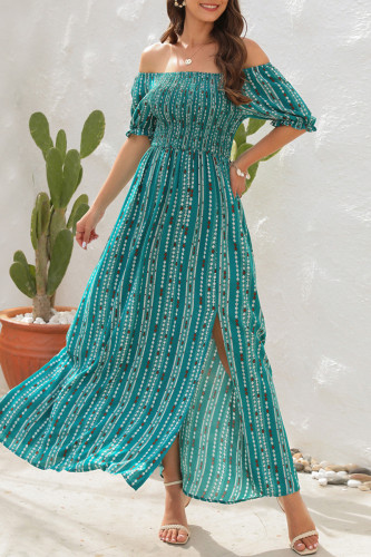 Elegant Vacation Geometric Slit Off the Shoulder Beach Dress Dresses