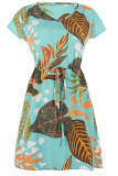 Casual Vacation Floral Frenulum V Neck Short Sleeve Dress