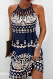 Elegant College National Totem Patchwork Halter Printed Dress Dresses