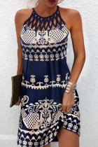 Elegant College National Totem Patchwork Halter Printed Dress Dresses