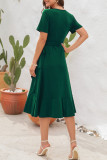 Sweet Elegant Vacation Solid Frenulum V Neck A Line Dresses