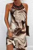Elegant College National Totem Patchwork Halter Printed Dress Dresses