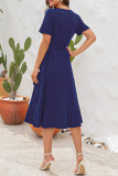 Sweet Elegant Vacation Solid Frenulum V Neck A Line Dresses