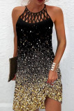 Elegant College National Totem Patchwork Halter Printed Dress Dresses