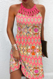 Elegant College National Totem Patchwork Halter Printed Dress Dresses