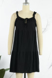 Casual Simplicity Solid Frenulum V Neck Cake Skirt Dresses