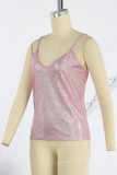 Plus Size Sexy Solid Sequins V Neck Tops