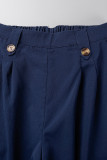 Work British Style Solid Buttons High Waist Wide Leg Solid Color Bottoms
