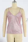 Plus Size Sexy Solid Sequins V Neck Tops