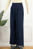Work British Style Solid Buttons High Waist Wide Leg Solid Color Bottoms