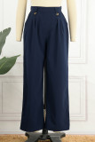 Work British Style Solid Buttons High Waist Wide Leg Solid Color Bottoms