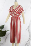 Casual Striped Contrast V Neck Loose Jumpsuits