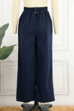 Work British Style Solid Buttons High Waist Wide Leg Solid Color Bottoms