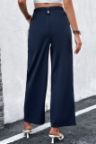 Work British Style Solid Buttons High Waist Wide Leg Solid Color Bottoms