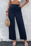 Work British Style Solid Buttons High Waist Wide Leg Solid Color Bottoms