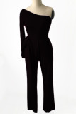 Casual Street Solid Frenulum Oblique Collar Loose Jumpsuits