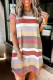 Casual Street Striped Patchwork Pocket O Neck T-shirt Dress Short Sleeve Dress