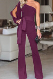 Casual Street Solid Frenulum Oblique Collar Loose Jumpsuits