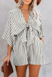 Casual Simplicity Geometric Patchwork Frenulum V Neck Loose Rompers