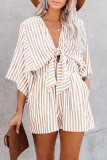 Casual Simplicity Geometric Patchwork Frenulum V Neck Loose Rompers