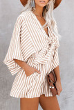 Casual Simplicity Geometric Patchwork Frenulum V Neck Loose Rompers