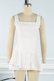 Casual Simplicity Solid Cross Straps Strap Design Square Collar Sling Dress Dresses