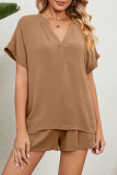 Casual Daily Solid Solid Color V Neck Short Sleeve Two Pieces