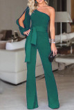 Casual Street Solid Frenulum Oblique Collar Loose Jumpsuits