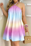 Casual Bohemian Print Patchwork Halter A Line Dresses