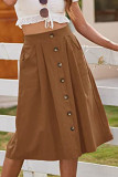 Casual Vacation Solid Buckle Loose Mid Waist Type A Solid Color Bottoms