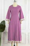 Casual College Vacation Solid Tassel Without Belt O Neck A Line Dresses