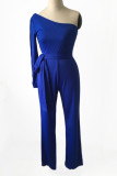 Casual Street Solid Frenulum Oblique Collar Loose Jumpsuits