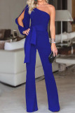 Casual Street Solid Frenulum Oblique Collar Loose Jumpsuits