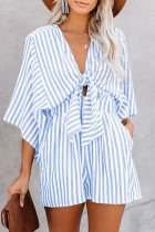 Casual Simplicity Geometric Patchwork Frenulum V Neck Loose Rompers