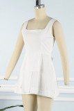 Casual Simplicity Solid Cross Straps Strap Design Square Collar Sling Dress Dresses