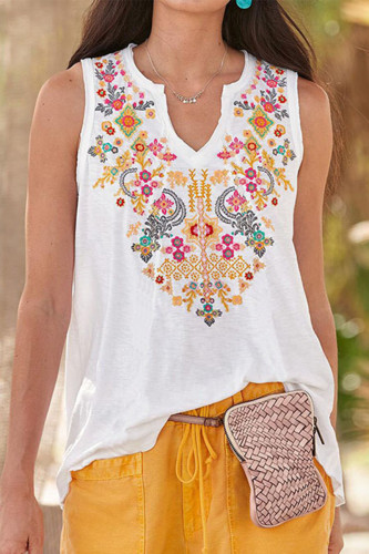 Casual College National Totem Patchwork V Neck Tops