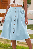 Casual Vacation Solid Buckle Loose Mid Waist Type A Solid Color Bottoms