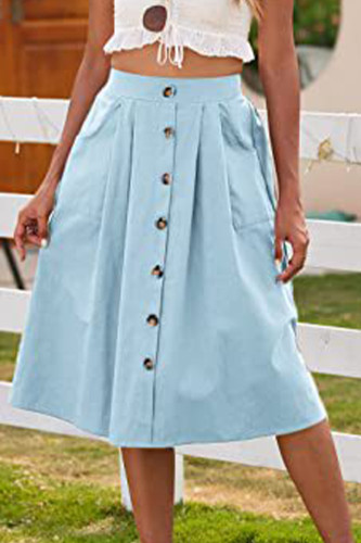 Casual Vacation Solid Buckle Loose Mid Waist Type A Solid Color Bottoms