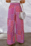 College Vacation Print Patchwork Loose Mid Waist Wide Leg Full Print Bottoms