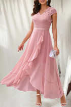 Celebrities Elegant Solid Lace Mesh V Neck A Line Dresses