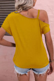 Casual Street Solid Patchwork Metal Accessories Decoration Asymmetrical Oblique Collar T-Shirts