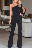 Casual Street Solid Frenulum Oblique Collar Loose Jumpsuits