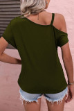 Casual Street Solid Patchwork Metal Accessories Decoration Asymmetrical Oblique Collar T-Shirts
