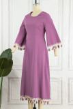 Casual College Vacation Solid Tassel Without Belt O Neck A Line Dresses