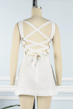 Casual Simplicity Solid Cross Straps Strap Design Square Collar Sling Dress Dresses