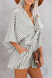 Casual Simplicity Geometric Patchwork Frenulum V Neck Loose Rompers